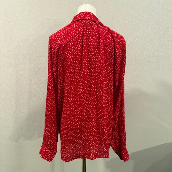 Lucky Brand Red White Dot Long Sleeve Blouse Women Large Lightweight Office Work - Picture 2 of 9